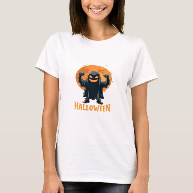 Camiseta Fantasma de Halloween Spooky com Design de Lua Che (Frente)