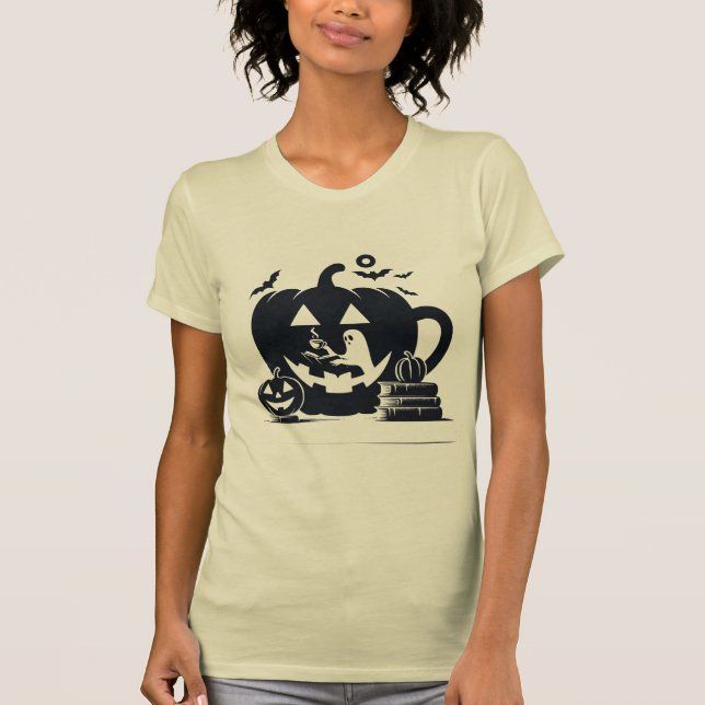 Camiseta Fantasma de Halloween Spooky com Pumpkin Mug (Frente)