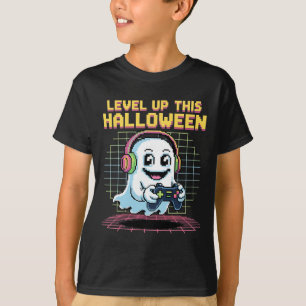 Camiseta Fantasma de Pixel Retro Gamer de Halloween Fofo As