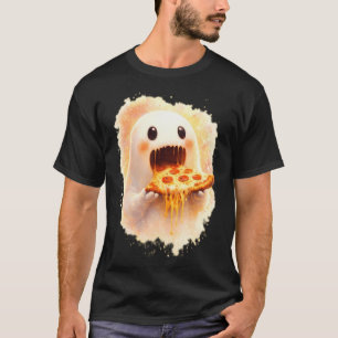 Camiseta Fantasma de Pizza Fofo Comendo Pizza Funny Hallowe