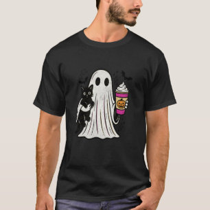 Camiseta Fantasma de Pumpkin Spice Latte Segurando Gato Pre