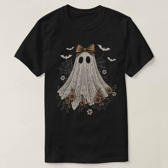 Camiseta Fantasma de Renda Elegante com Laço | Fantasma Flo (Frente do Design)