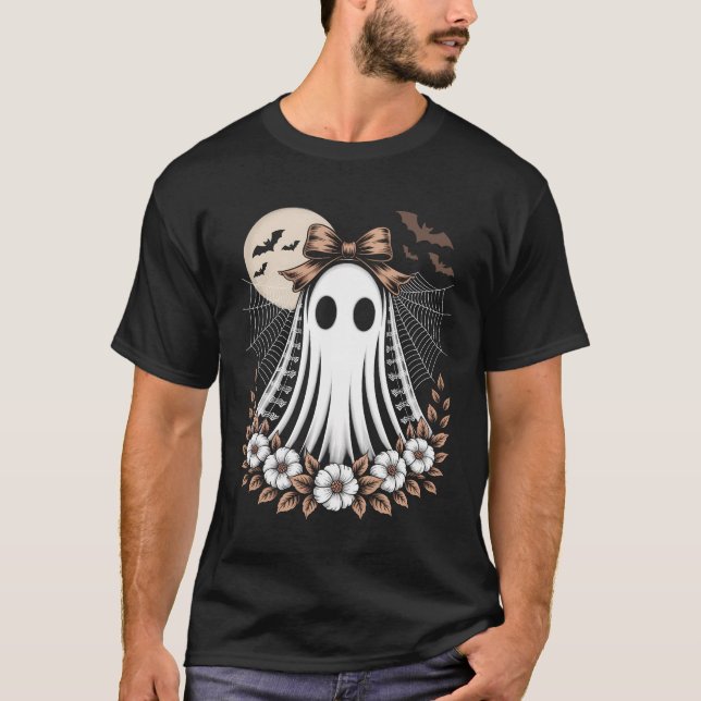 Camiseta Fantasma de Renda Vintage no Halloween (Frente)