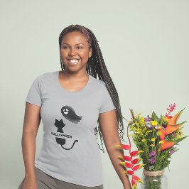 Camiseta Fantasma do gato preto e fofo, mulher de halloween