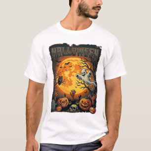 Camiseta Fantasma do Halloween Lua Cheia Lanternas de Jack