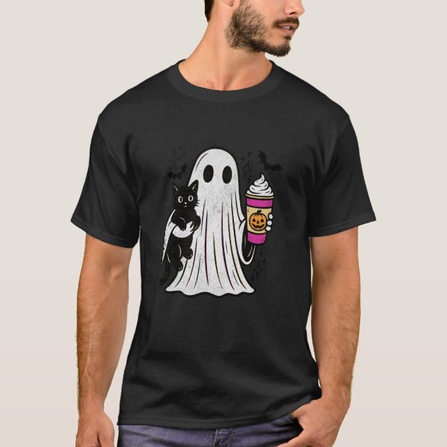 Camiseta Fantasma do Latte de Tempero de Abóbora Segurando  (Frente)