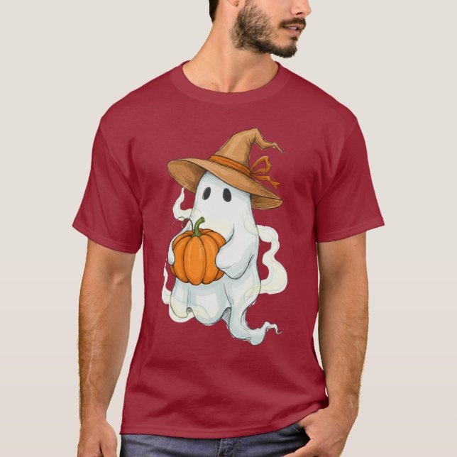 Camiseta Fantasma do outono do Halloween com Abóbora (Frente)