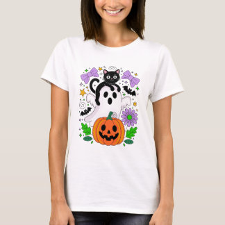 Camiseta Fantasma e Arte de Abóbora Preta do Halloween