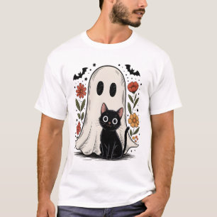 Camiseta Fantasma e Gato Fofo de Halloween