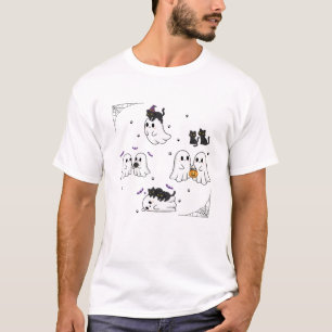 Camiseta Fantasma e Negra Gato Amigos do Dia das Bruxas