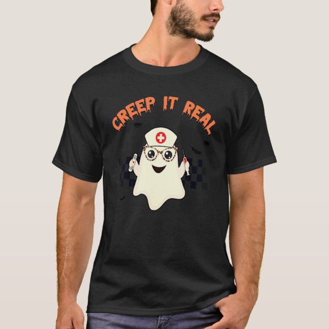 Camiseta Fantasma Enfermeira Fofa Arrepanta de Verdade  Dia (Frente)