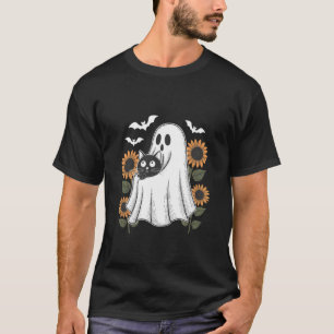 Camiseta Fantasma Engraçado Abraçando Gato Floral Dia das B