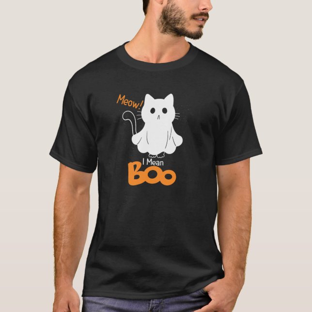 Camiseta Fantasma Engraçado, Ghost, Meia-Se Boo Pumpkin Moo (Frente)