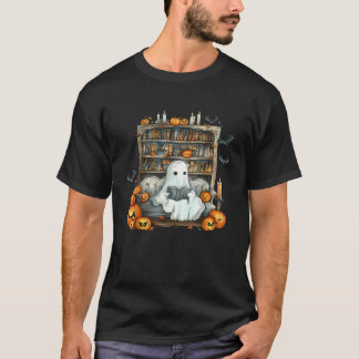 Camiseta Fantasma Engraçado Lendo Bibliotecário Fantasma Bo