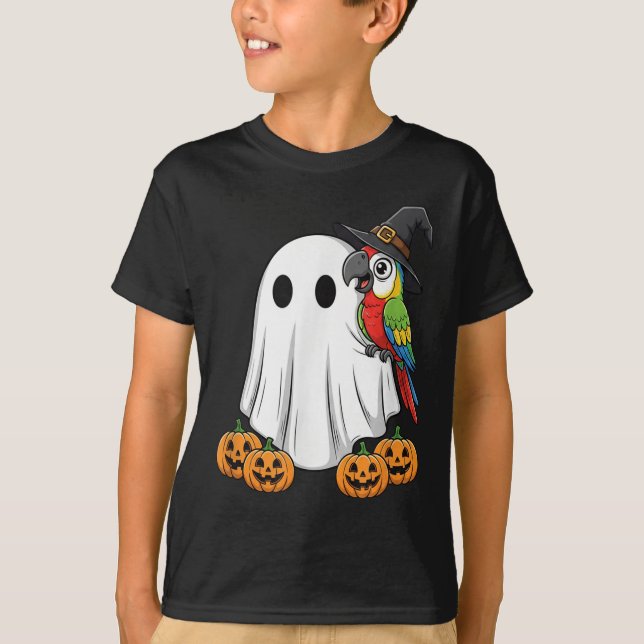 Camiseta Fantasma Engraçado Papagaio Pumpkin Halloween Cria (Frente)