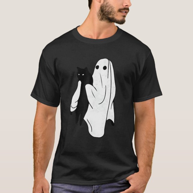 Camiseta Fantasma Engraçado, segurando Gato Negro, o Dia da (Frente)