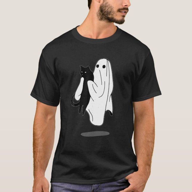 Camiseta Fantasma Engraçado, segurando Gato Negro, o Dia da (Frente)