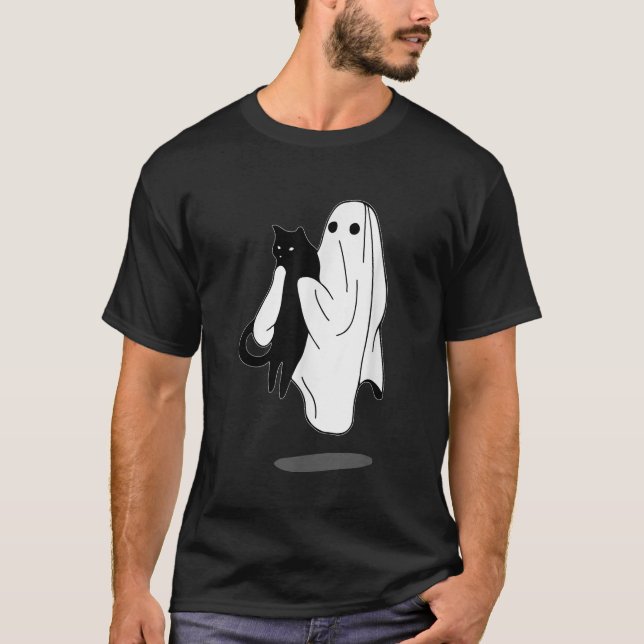 Camiseta Fantasma Engraçado, segurando Gato Negro, o Dia da (Frente)
