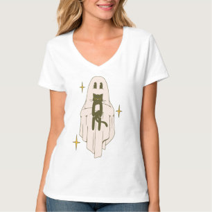 Camiseta Fantasma Engraçado, segurando Gato Negro, o Dia da