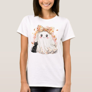 Camiseta Fantasma Engraçado, segurando o gato preto no dia