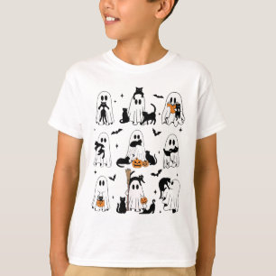 Camiseta Fantasma Engraçado Segurando Um Gato Negro Preguiç