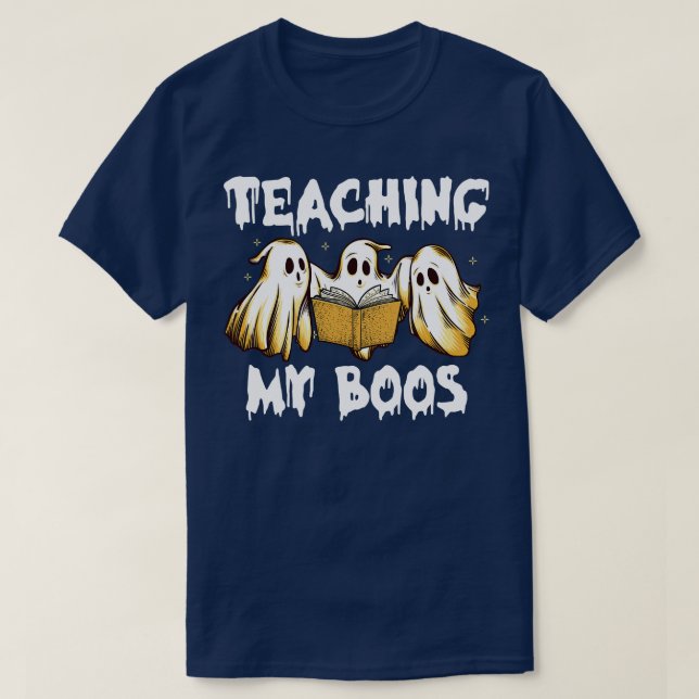 Camiseta Fantasma Ensinando Meu Professor de Boos Halloween (Frente do Design)