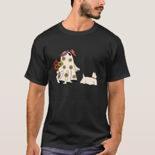 Camiseta Fantasma Floral Bonita Andando Cachorro Aluguel