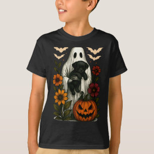 Camiseta Fantasma Floral Cachorro Preto Coquette Halloween