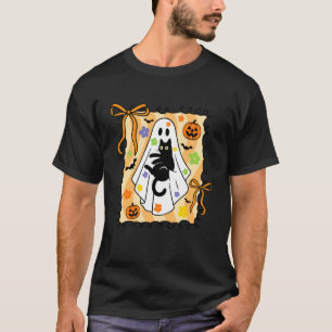 Camiseta Fantasma Floral Coquete segurando Gato Preto Hallo