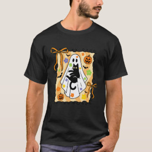 Camiseta Fantasma Floral Coquete segurando Gato Preto Hallo