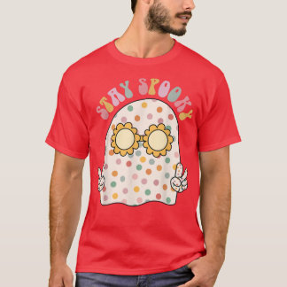 Camiseta Fantasma Floral Halloeen Retro Groovy Fique Divert