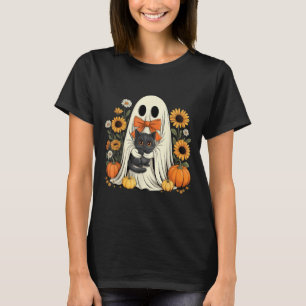 Camiseta Fantasma Fofo Com Abóbora De Halloween De Gato Pre