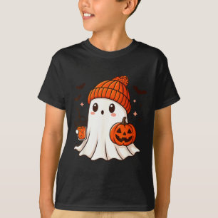 Camiseta Fantasma Fofo com Boné de Abóbora e Café