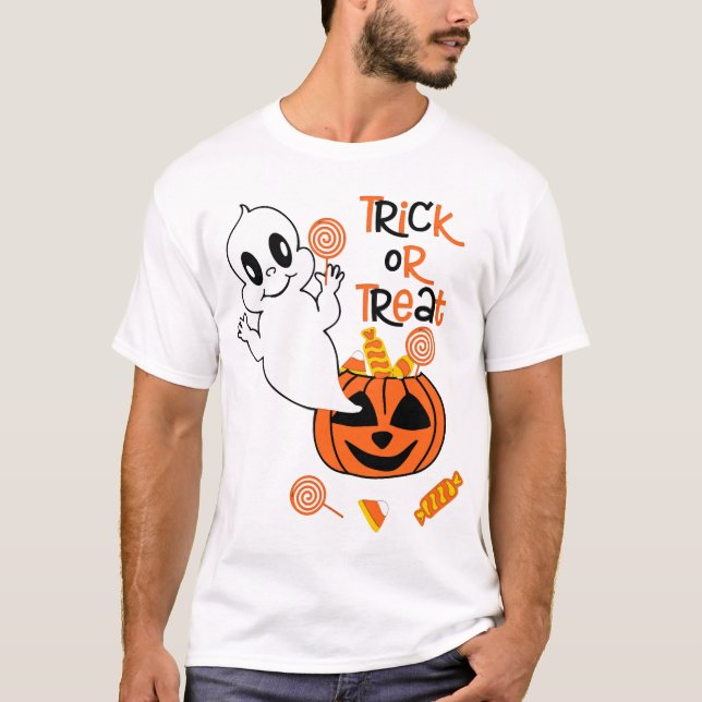 Camiseta Fantasma fofo com doces de Halloween (Frente)