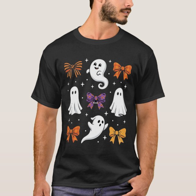 Camiseta Fantasma Fofo com Laços Design de Halloween_1 (Frente)