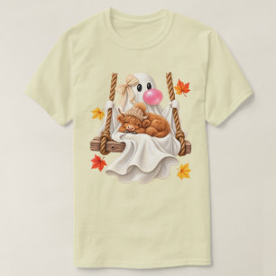 Camiseta Fantasma Fofo Vaca das Terras Altas Outono Hallowe