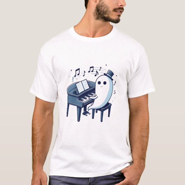 Camiseta Fantasma Jogando Piano Engraçado (Frente)