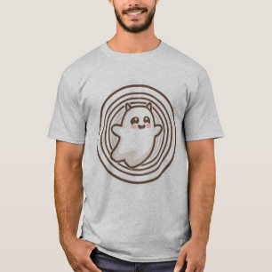 Camiseta Fantasma Kawaii Fofo com Fundo de Círculos Concênt