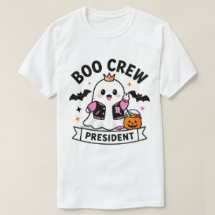 Camiseta Fantasma Kawaii Fofo Presidente do Boo Crew Hallow