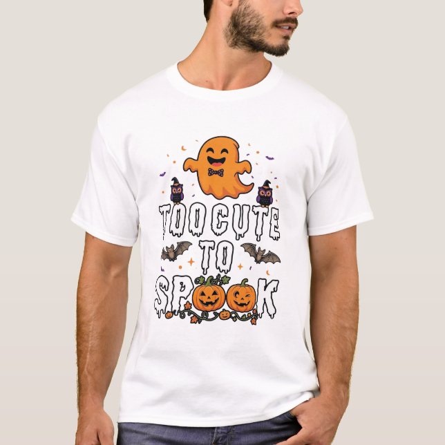 Camiseta Fantasma Laranja de Halloween Morcego Abóboras Mui (Frente)