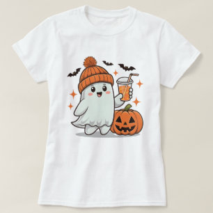 Camiseta Fantasma, Morcegos, Abóbora E Bebida, Feliz Hallow