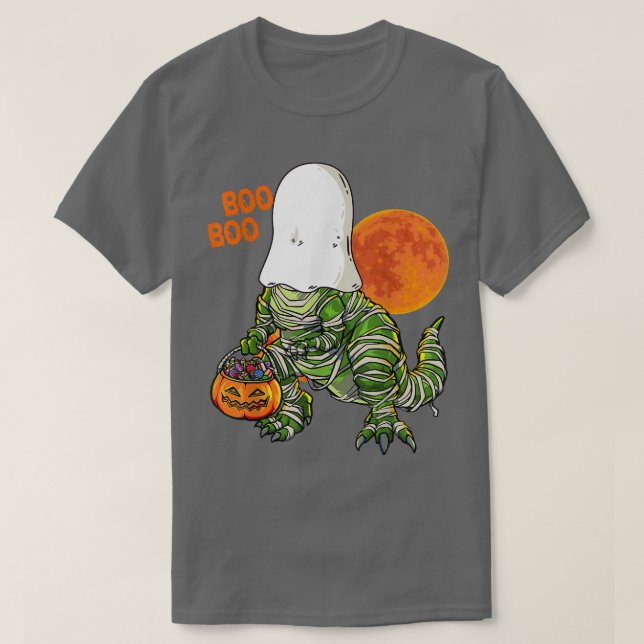 Camiseta Fantasma Mummy Dinossaur Pumpkin Engraçado Boo Hal (Frente do Design)