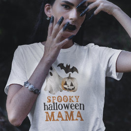 Camiseta Fantasma Negro Laranja Mama de Halloween Spooky