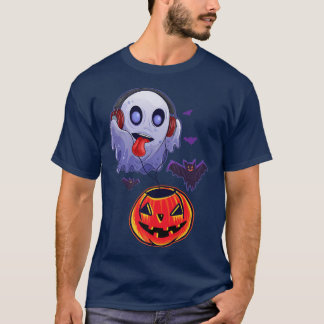 Camiseta Fantasma Ouve Música Pumpkin Halloween Costume Men