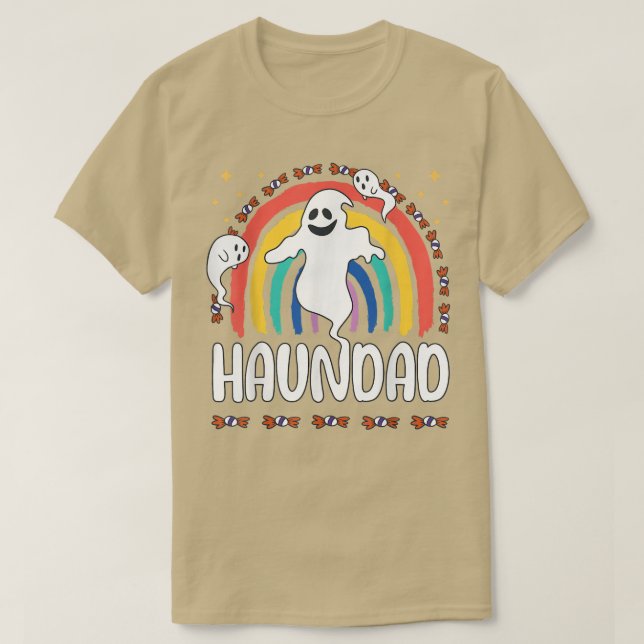 Camiseta Fantasma Papa Pai Funny Família Rainbow Costume Ha (Frente do Design)