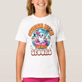 Camiseta Fantasma Rosa Kawaii Flamingo Flutuador Summerween