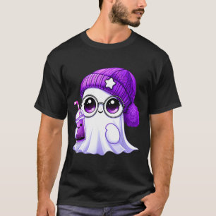 Camiseta Fantasma roxo rosa fofo café halloween fantasma ho