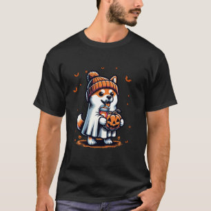 Camiseta Fantasma Shiba Inu Cachorro Pumpkin Beanie Fall Ha