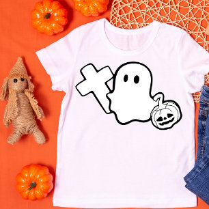 Camiseta Fantasma Spooky com Cross e Pumpkin Halloween