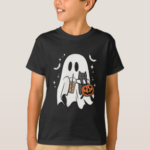 Camiseta Fantasma Spooky segurando Café de gelo preto no Di